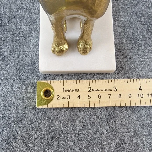 Vintage 6" Gold Textured Cat Figurine Statue on White Marble Base Bookend Decor - Picture 8 of 16